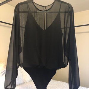 Sexy Black Express Sheer Body Suit with Cami (S)